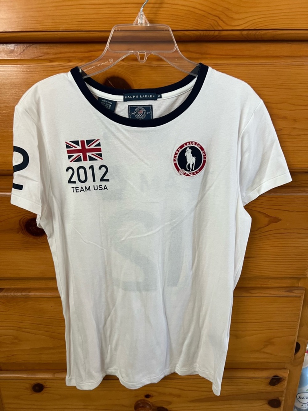 Ralph Lauren White T-Shirt with Navy Trim and Red Logo